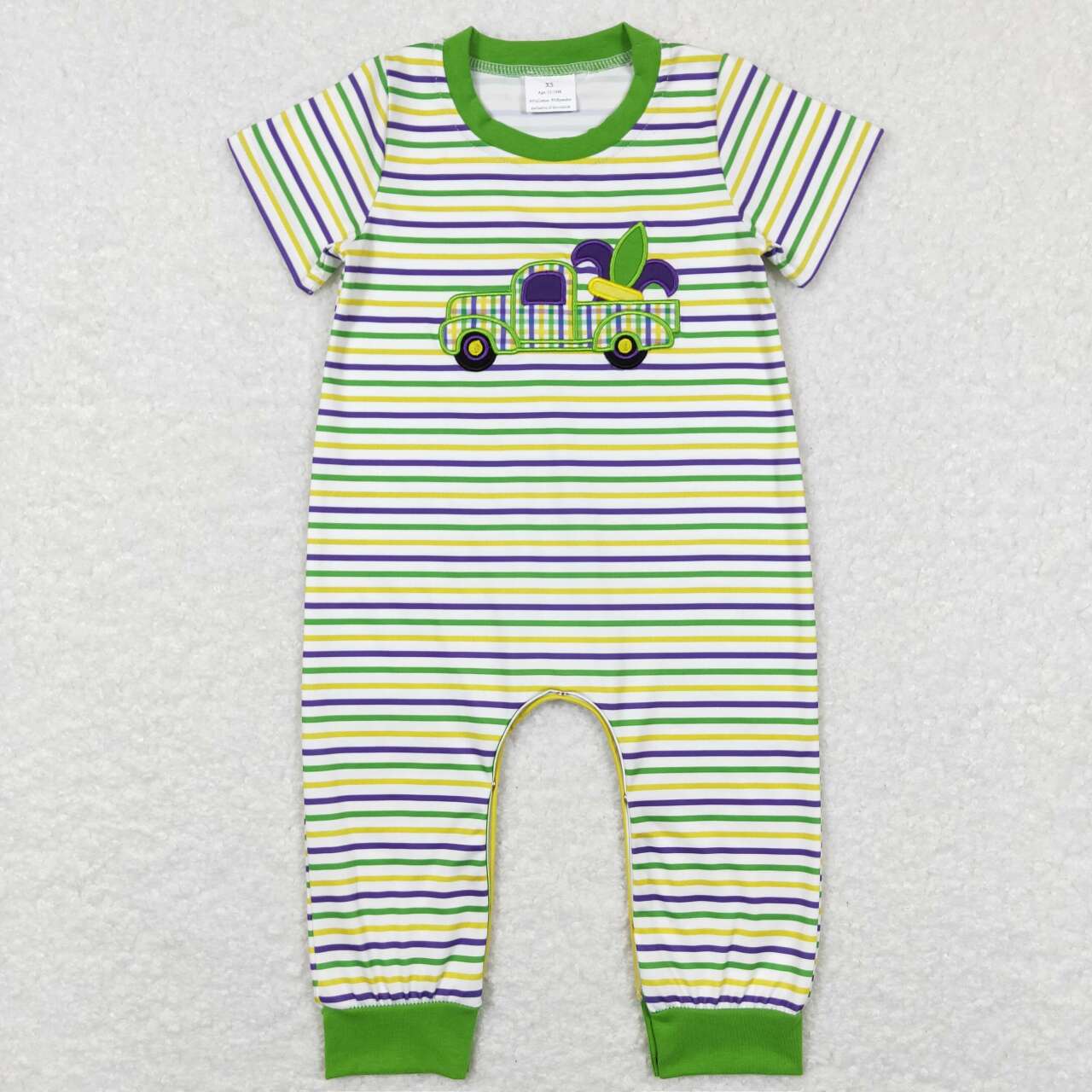 SR0519 Truck Hat Embroidery Print Baby Boys Mardi Gras Romper