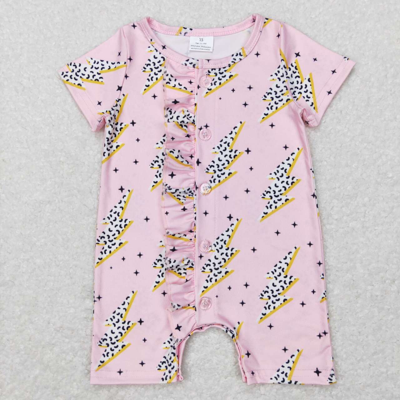 SR0523 Pink Flash Print Baby Girls Buttons Romper