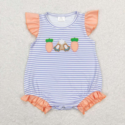 SR0533 Bunny Carrot Embroidery Baby Girls Easter Romper