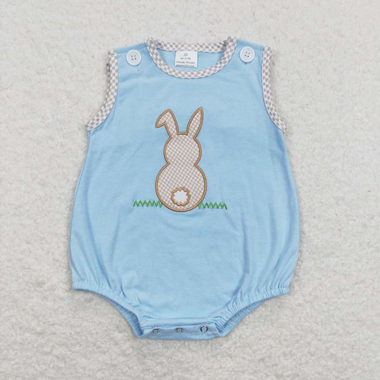 SR0541 Blue Bunny Embroidery Baby Boys Easter Romper