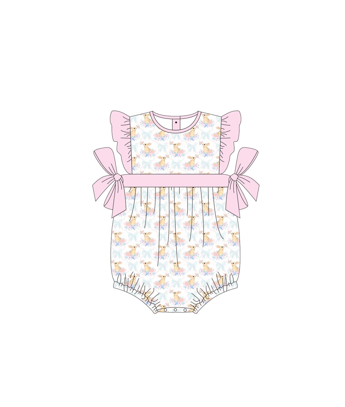 (Pre-order)SR0556 Bunny Flowers Print Baby Girls Easter Romper