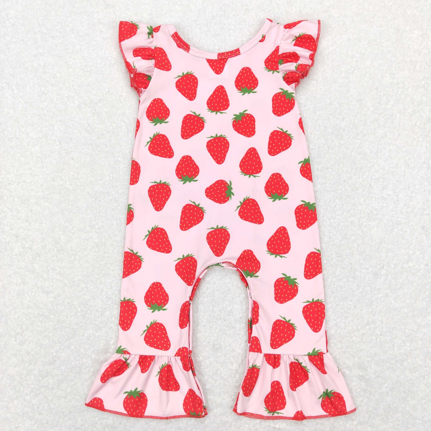 SR0561 Strawberry Print Baby Girls Flutter Sleeve Romper