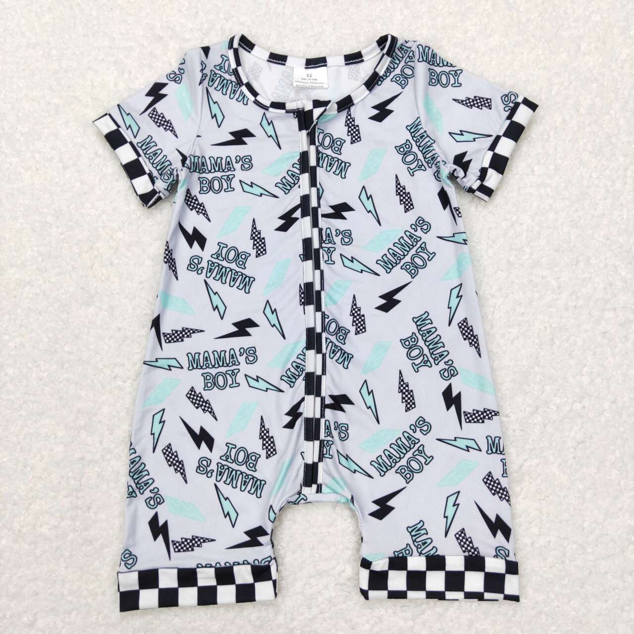 SR0563 Blue Mama's Boy Flash Print Baby Boys Zipper Romper