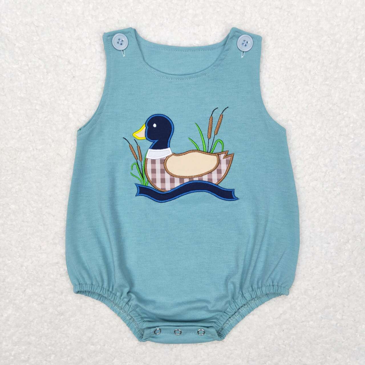 SR0590 Duck Embroidery Baby Boys Buttons Romper