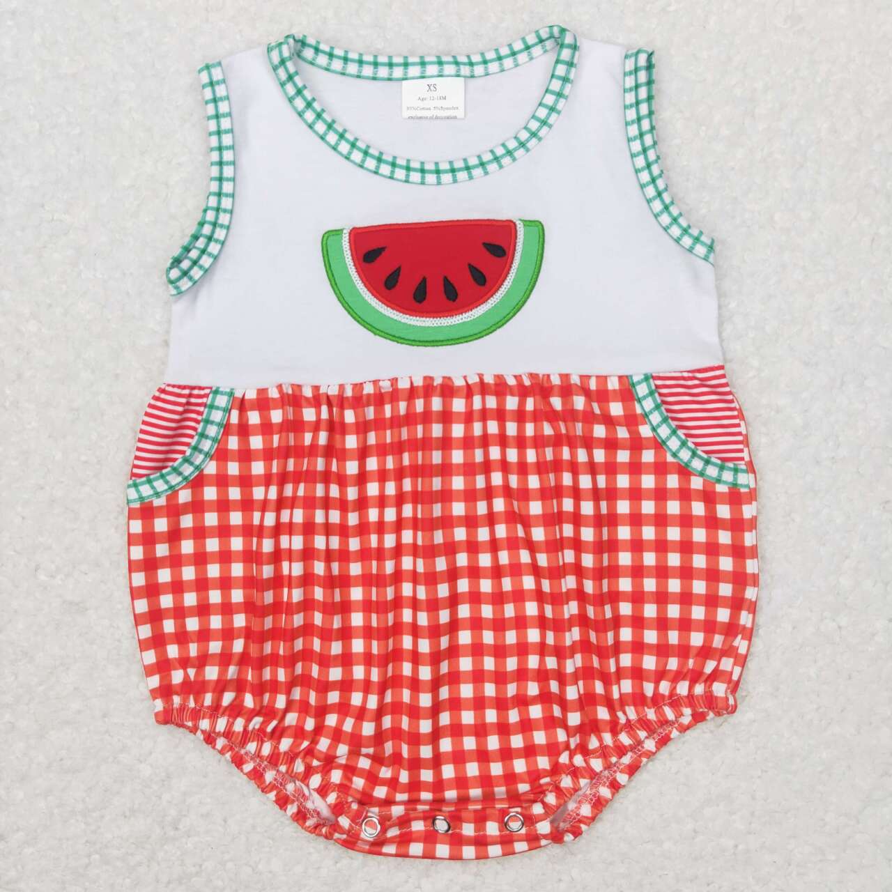 SR0592 Watermelon Embroidery Baby Boys Summer Bubble Romper