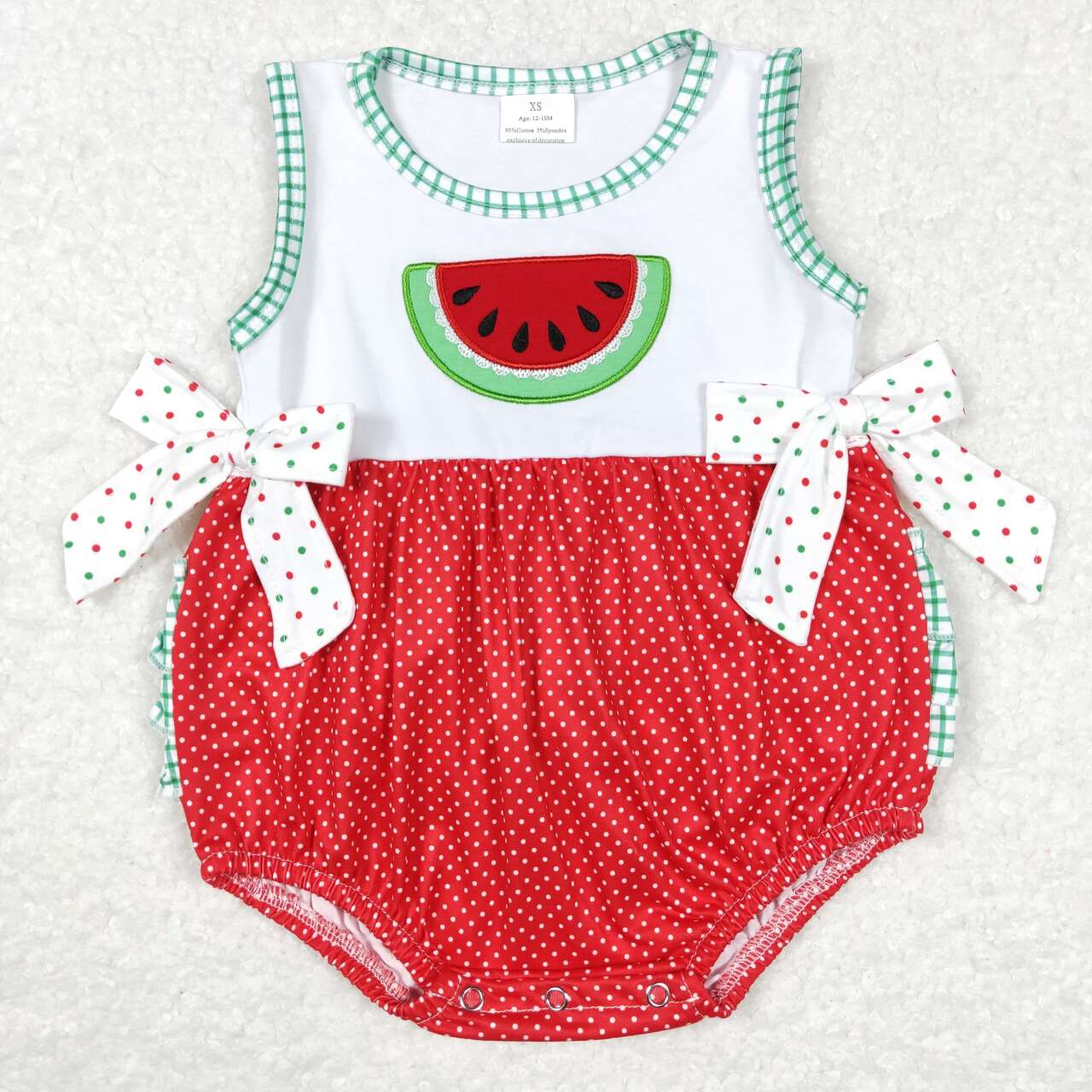 SR0593 Watermelon Embroidery Baby Girls Bubble Romper