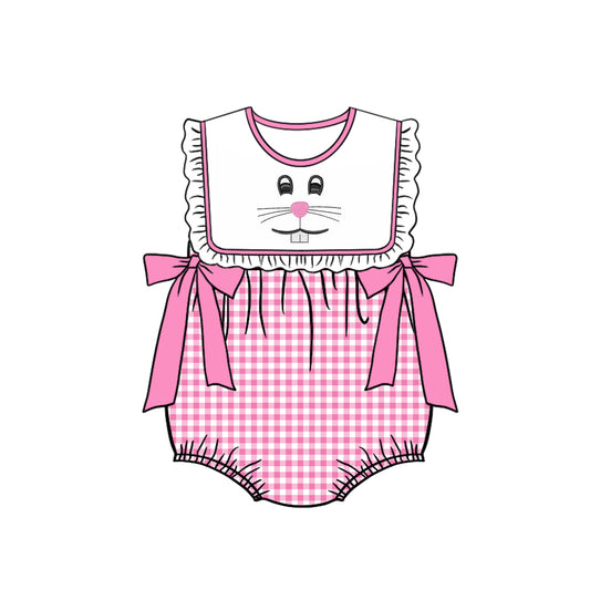 (Pre-order)SR0594 Bunny Face Pink Plaid Print Baby Boys Easter Bubble Romper