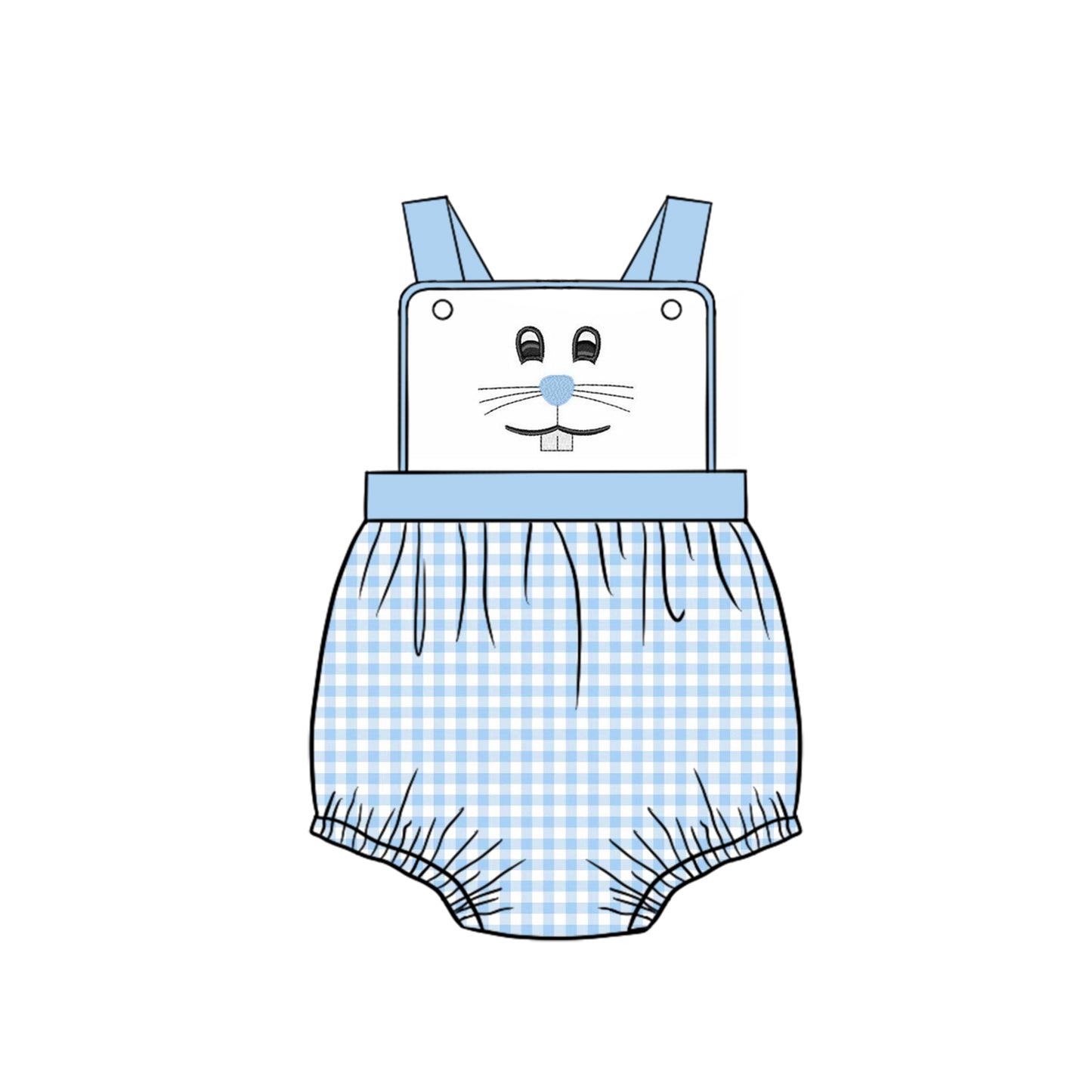 (Pre-order)SR0595 Bunny Face Blue Plaid Print Baby Boys Easter Bubble Romper