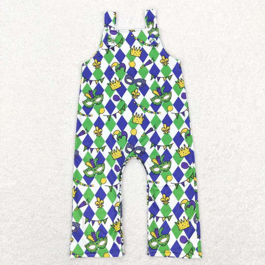 SR0600 Green Purple Rhombus Print Baby Boys Mardi Gras Romper