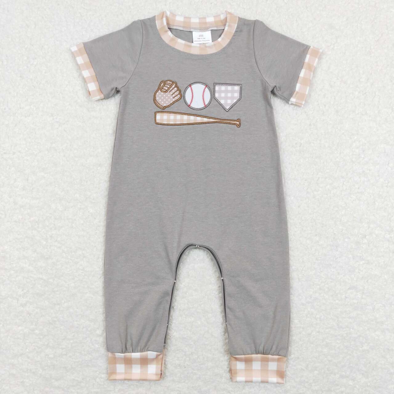 Grey Cotton Baseball Embroidery Sibling Matching Clothes