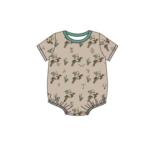 (Pre-order)SR0635  Bunny Rodeo Cactus Print Baby Boys Easter Romper
