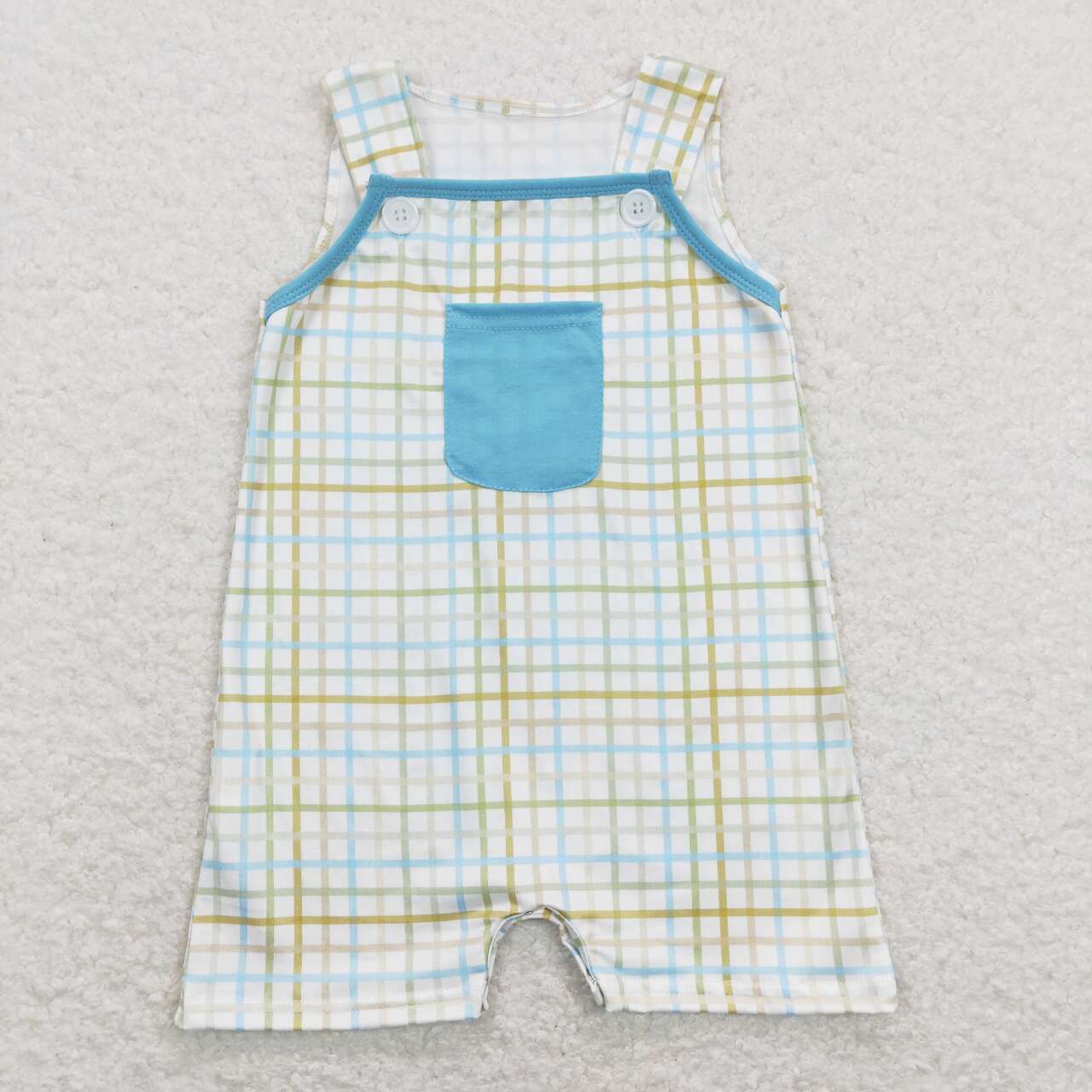 SR0650 Plaid Print Baby Boys Buttons Summer Romper