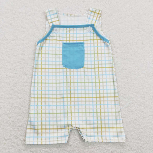 SR0650 Plaid Print Baby Boys Buttons Summer Romper