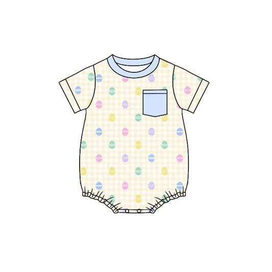 (Pre-order)SR0657 Egg Print Bow Baby Boys Easter Bubble Romper