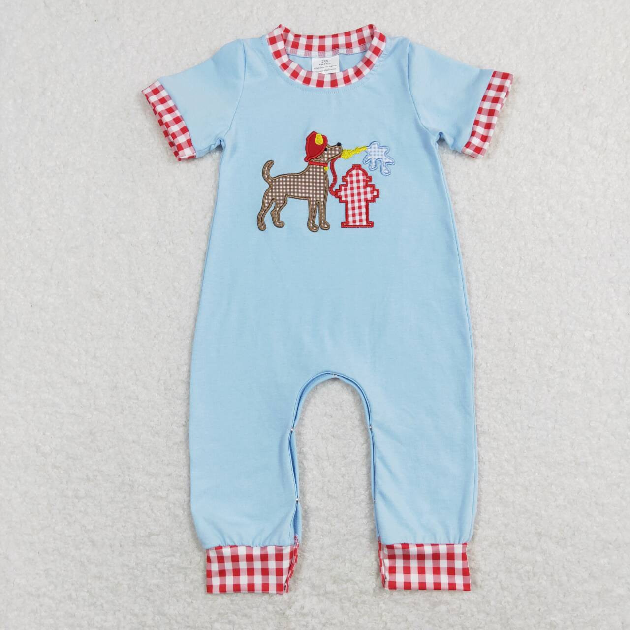 SR0664 Fire Fighting Dog Embroidery Baby Boys Romper