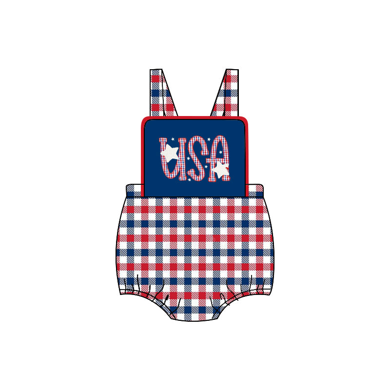 (Pre-order)SR0672 USA Star Print Baby Boys 4th of July Bubble Romper