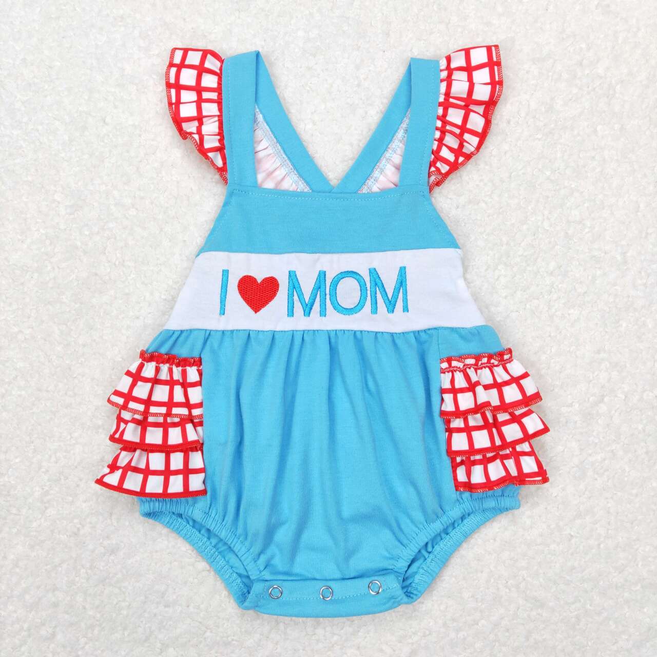 SR0683 I LOVE MOM Embroidery Baby Girls Bubble Romper