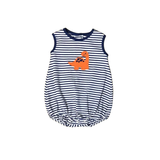 (Pre-order)SR0684 Dino Print Navy Stripes Baby Boys Romper