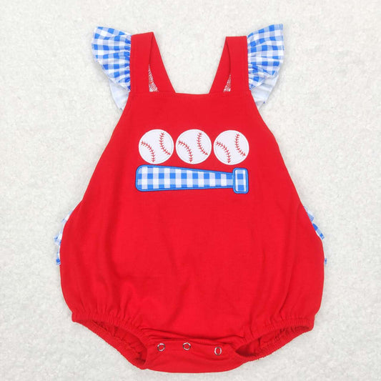 SR0686 Baseball Embroidery Baby Girls Bubble Romper