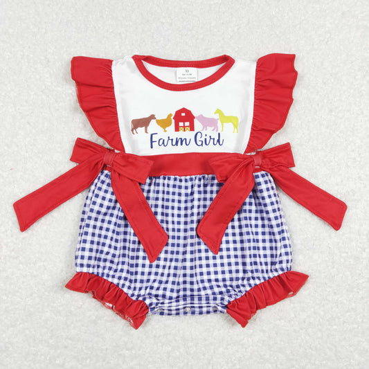 SR0696  Farm Animals Print Baby Girls Summer Romper