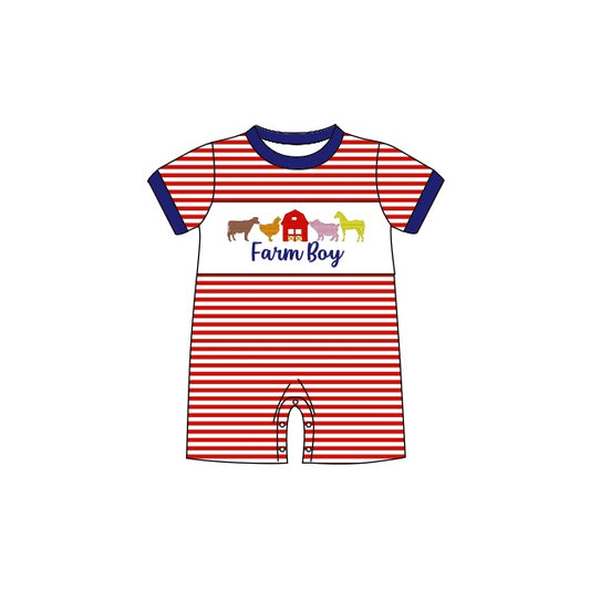 (Pre-order)SR0697  Farm Animals Print Baby Boys Summer Romper