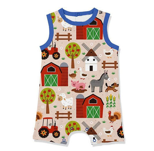 (Pre-order)SR0705  Farm Print Baby Boys Summer Romper