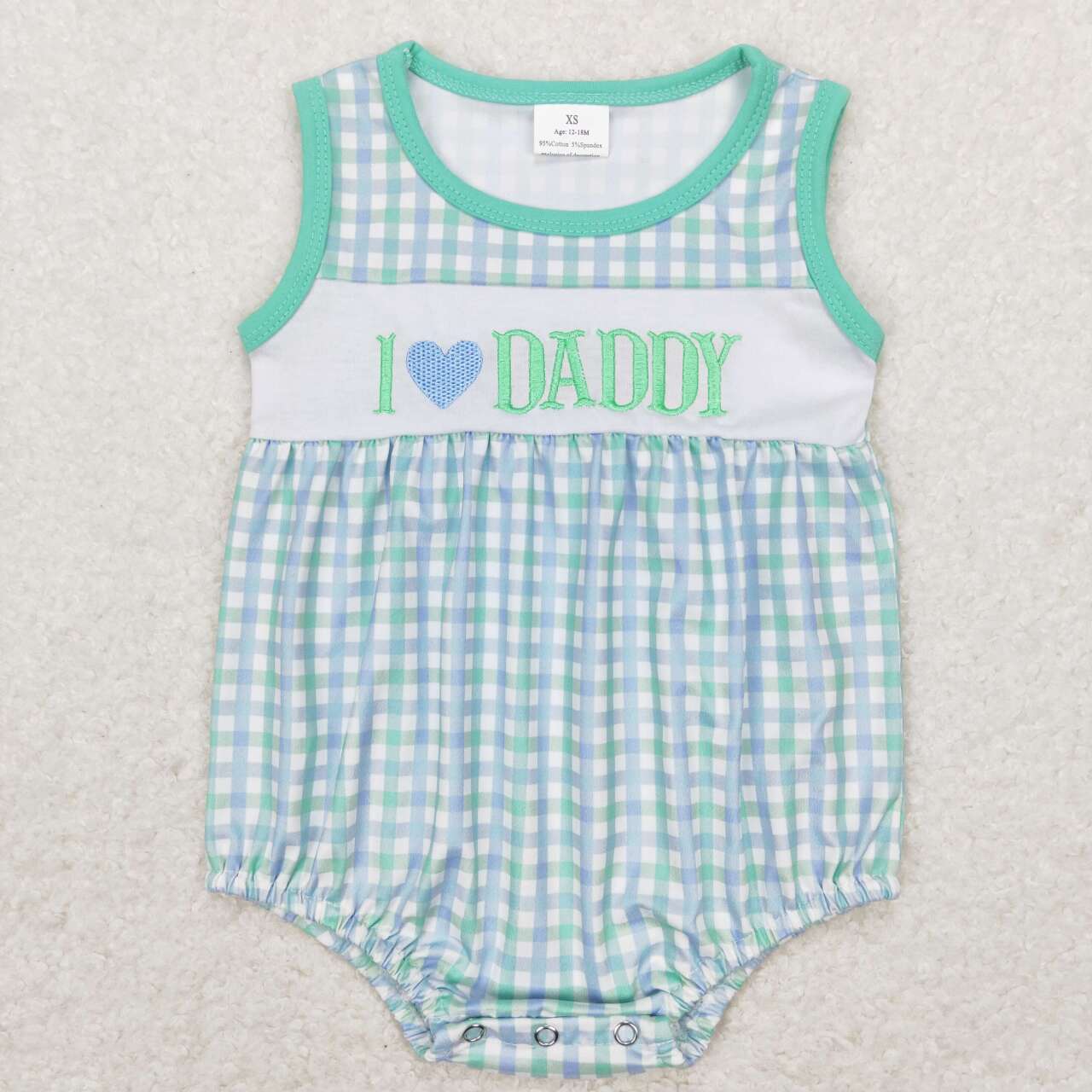 SR0714  I LOVE DADDY Embroidery Plaid Print Baby Boys Summer Romper