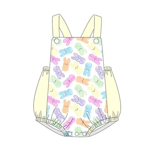 (Pre-order)SR0721  Colorful Bunny Print Baby Girls Easter Romper