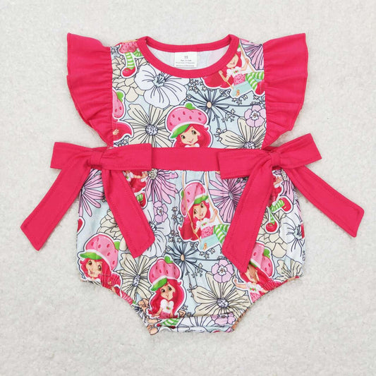 SR0726  Strawberry Girl Flower Print Baby Girls Summer Romper