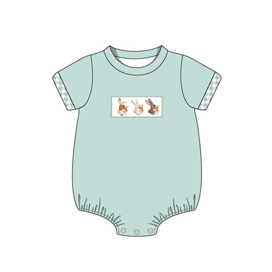 (Pre-order)SR0734  Bunny Print Baby Boys Green Easter Romper