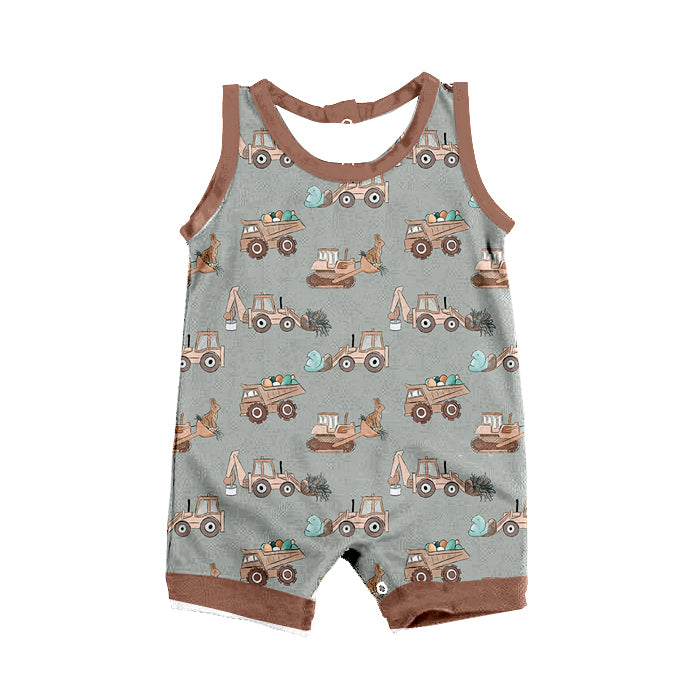 (Pre-order)SR0751  Construction Egg Print Baby Boys Easter Romper