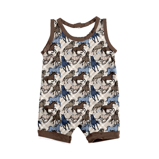 (Pre-order)SR0761 Horses Print Baby Boys Summer Romper