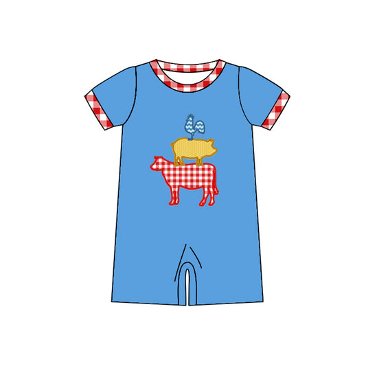 (Pre-order)SR0766 Farm Animals Blue Print Baby Boys Summer Romper