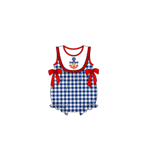 (Pre-order)SR0773 Anchor Print Baby Girls 4th of July Romper