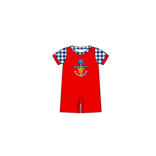 (Pre-order)SR0774 Anchor Print Baby Boys 4th of July Romper