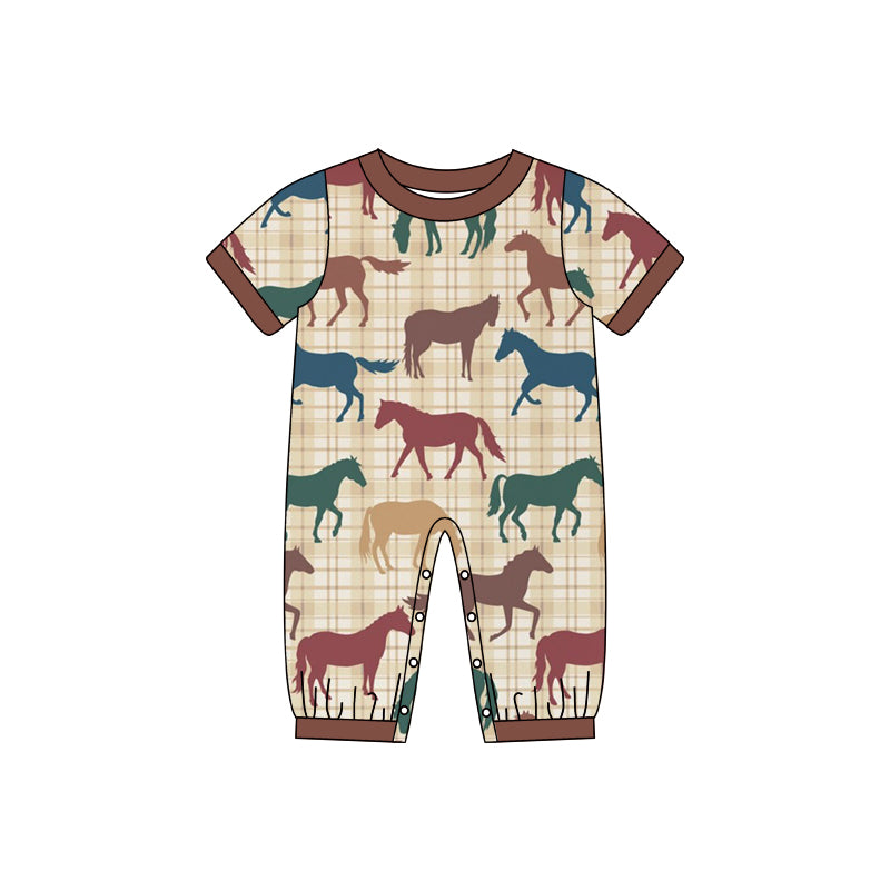 (Pre-order)SR0781 Horse Print Baby Boys Summer Romper