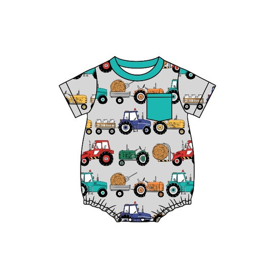 (Pre-order)SR0801 Tractors Baby Boys Summer Romper