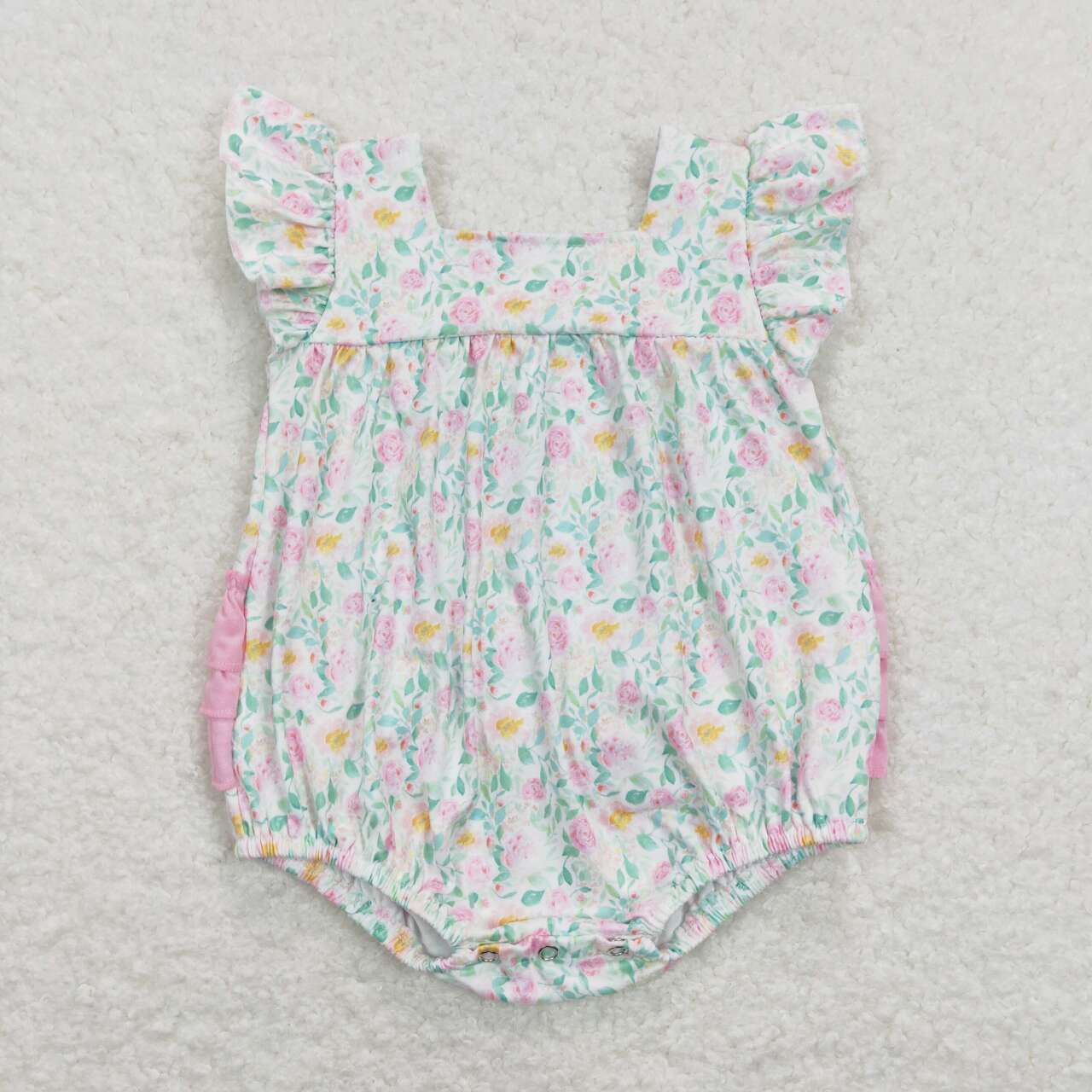 SR0805 Pink Flowers Print Baby Girls Bubble Romper