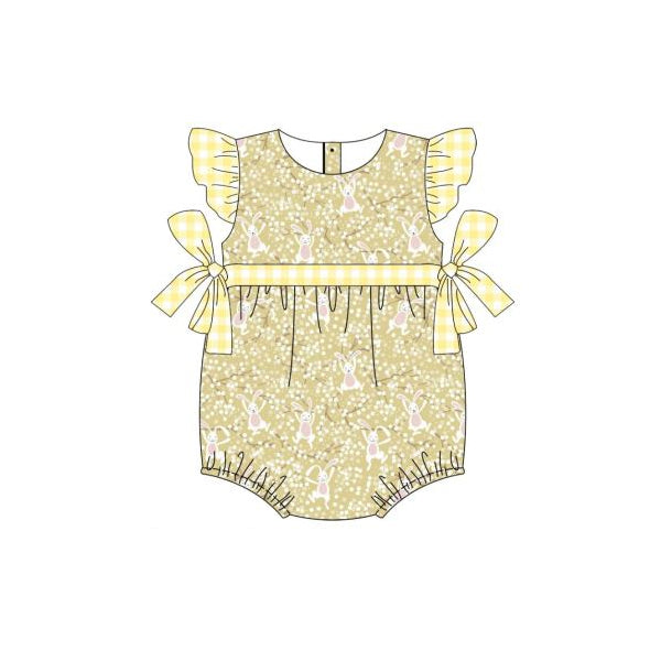 (Pre-order)SR0808 Yellow Flowers Bunny Print Baby Girls Easter Bubble Romper