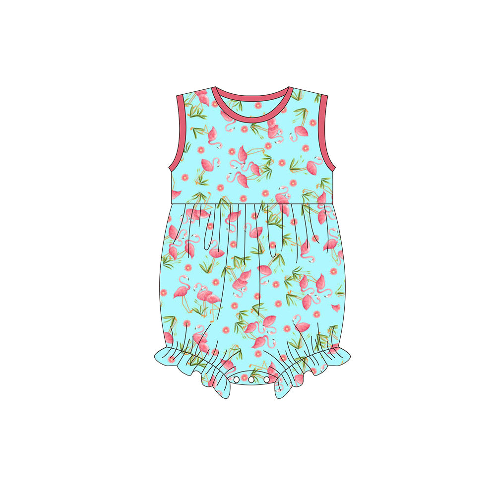 (Pre-order)SR0837 Flamingo Print Baby Girls Summer Romper