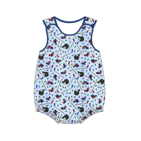 (Pre-order)SR0838 Ice Hockey Print Baby Boys Summer Romper