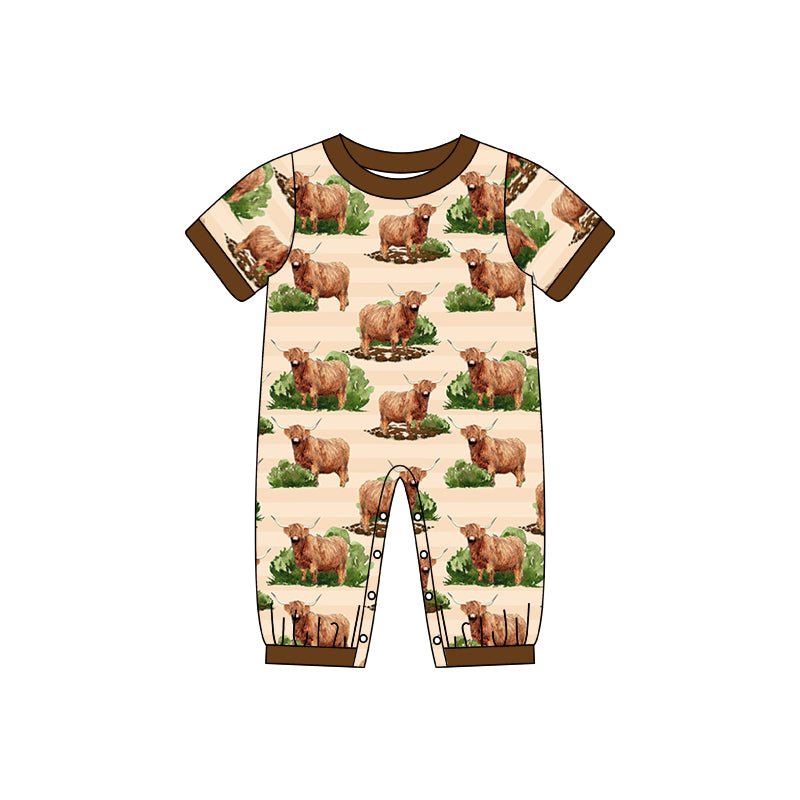 (Pre-order)SR0843  Highland Cow Print Baby Boys Romper