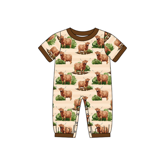 (Pre-order)SR0843  Highland Cow Print Baby Boys Romper