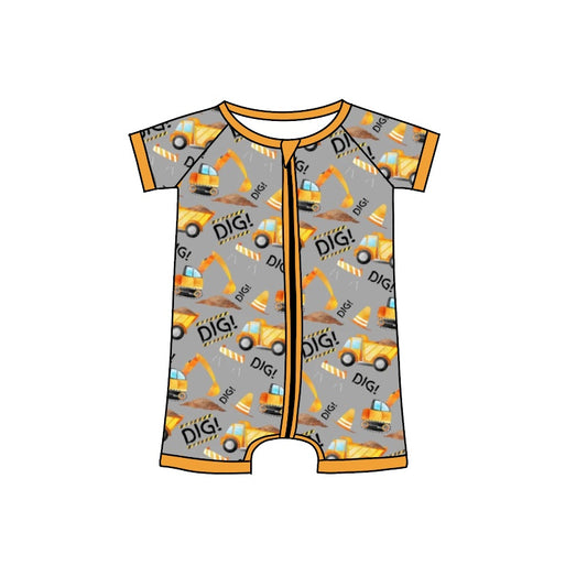 (Pre-order)SR0844 Construction DIG Print Baby Boys Zipper Romper