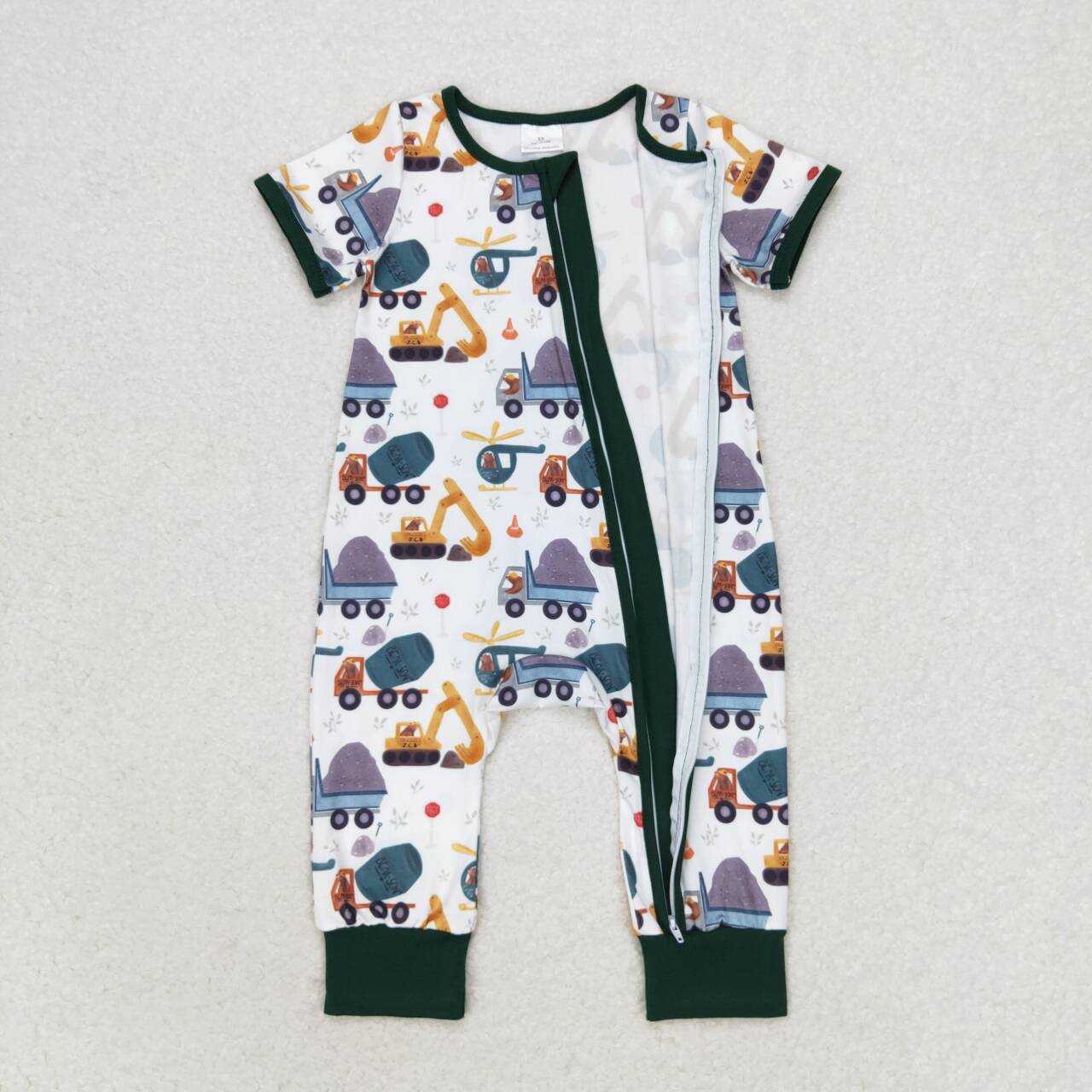 SR0850  Construction Print Baby Boys Zipper Romper