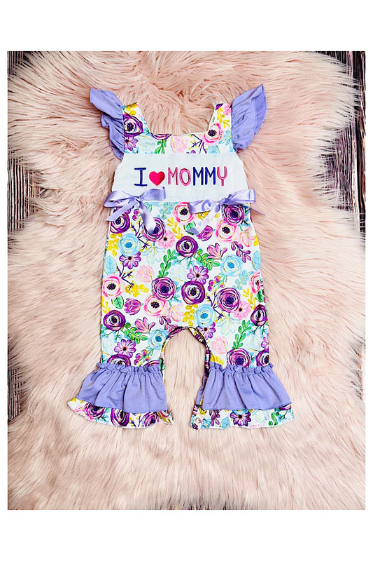 (Pre-order)SR0868 I LOVE MOMMY Flowers Print Baby Girls Romper