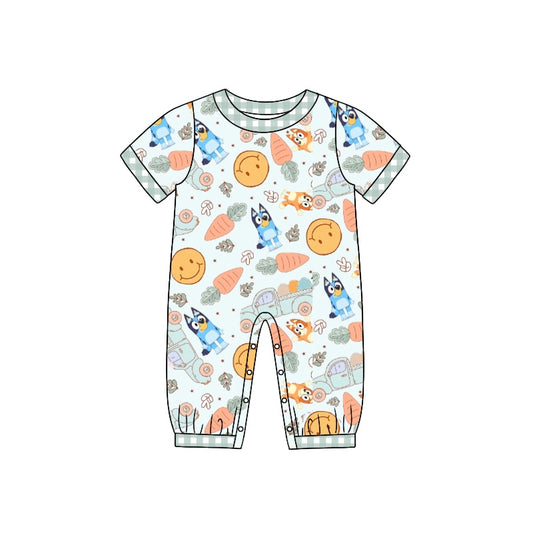 (Pre-order)SR0882  Cartoon Dog Carrot Print Baby Boys Easter Romper