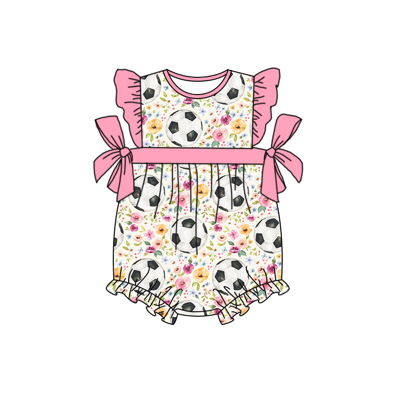 (Pre-order)SR0906 Soccer Flowers Print Baby Girls Summer Romper