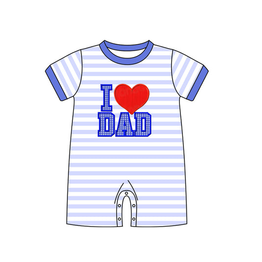 (Pre-order)SR0909 I LOVE DAD Blue Plaid Print Baby Boys Summer Romper