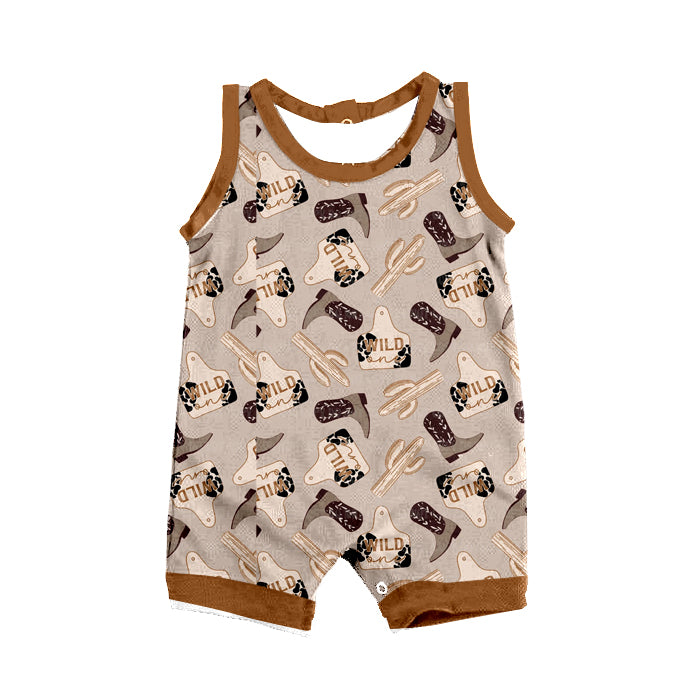 (Pre-order)SR0910 Wild Cow Tag Print Baby Boys Summer Romper